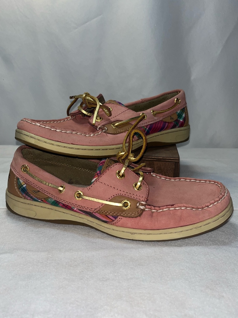 Sperry Top-Sider Pink Leather Plaid Accents Women’s Nautical Boat Shoes Size 8M